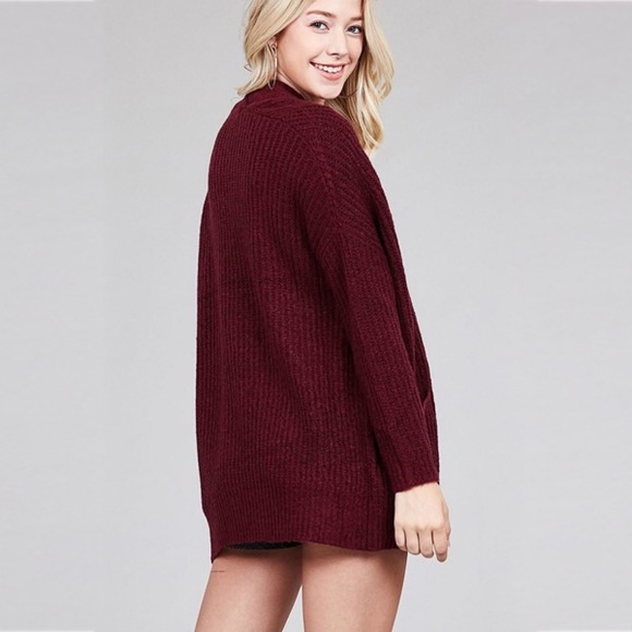 ‘INESSA’ Oversized Open Front Cardigan Burgundy - Picture 2 of 8